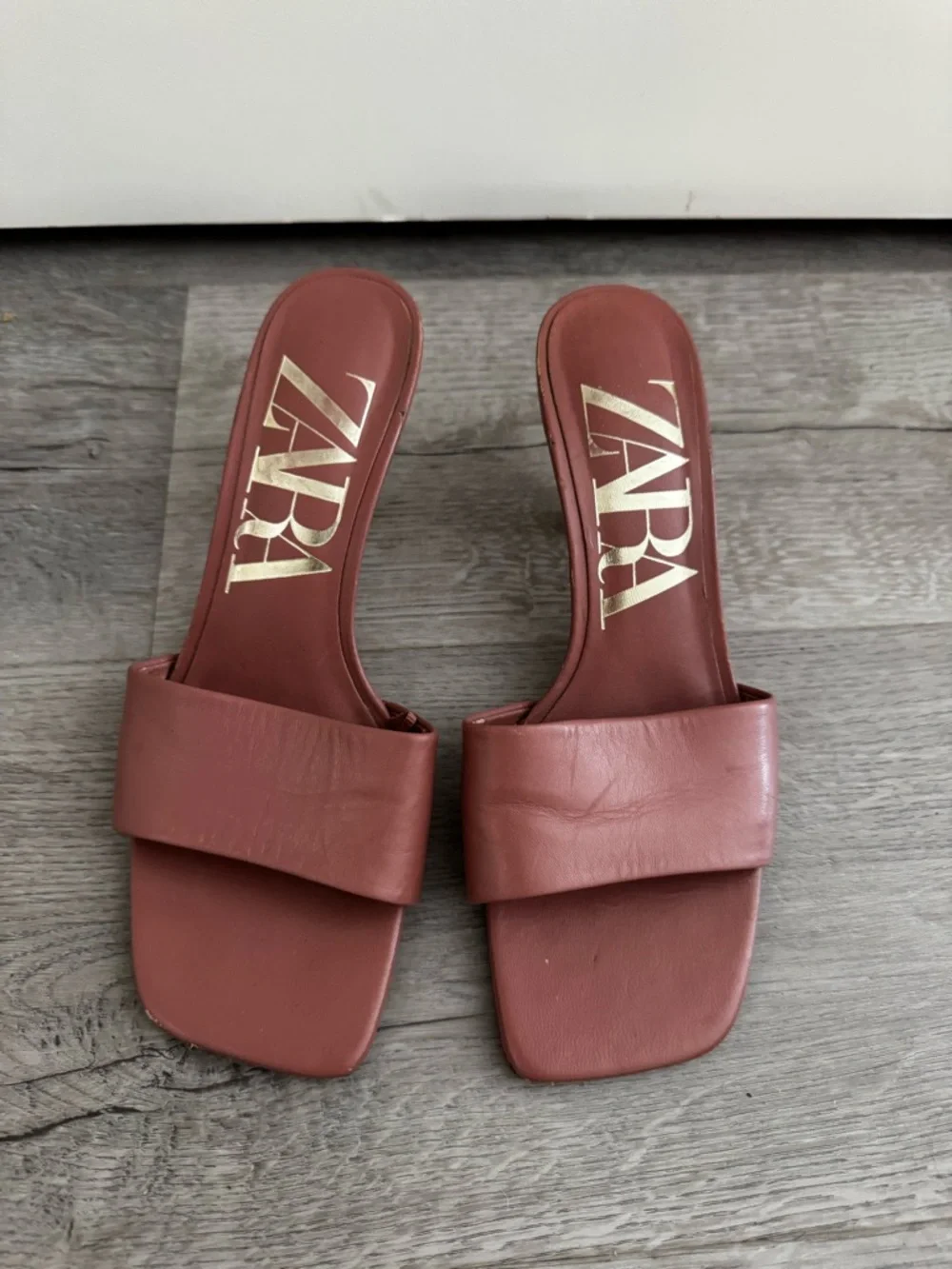 ZARA kitten heel leather square toe sandals size 37/7 - Picture 2 of 7